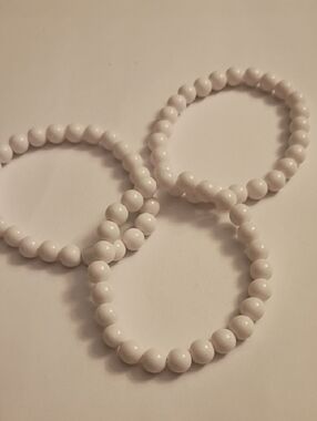 White Beaded Stretch Bracelet Set